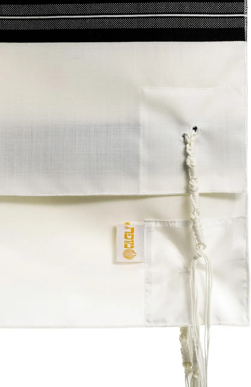100% Wool Tzitzit Chabad for Adults Round Neck Black Stripes Silk Lining Without Fringes Talit Katan