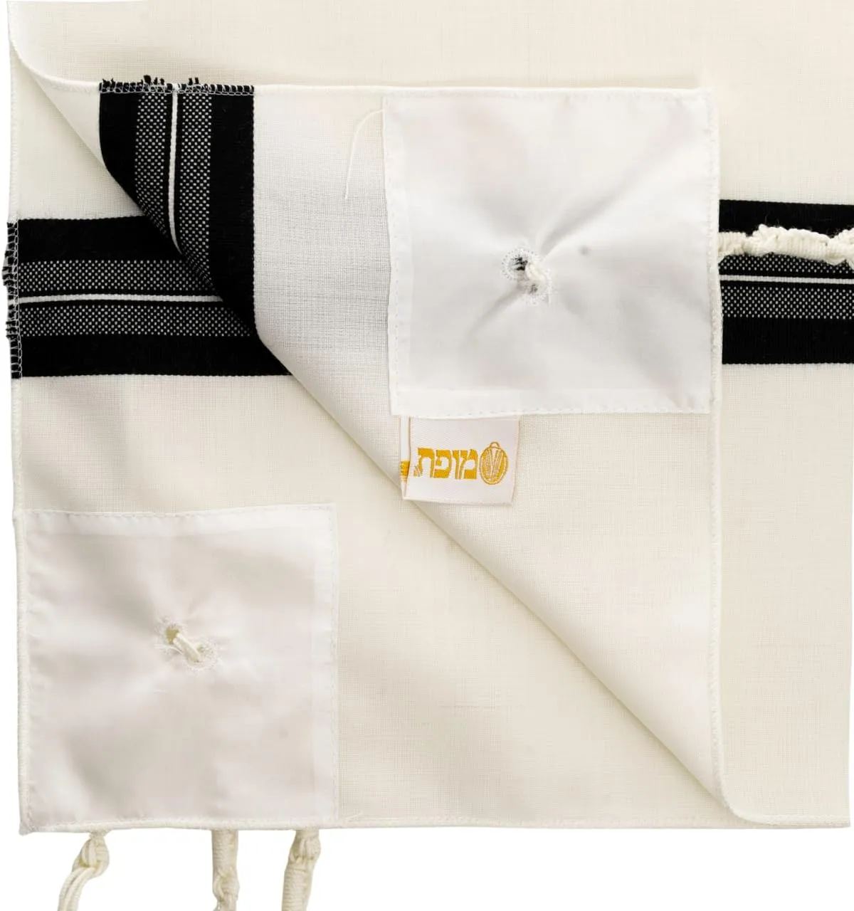 100% Wool Tzitzit Chabad for Adults Round Neck Black Stripes Silk Lining Without Fringes Talit Katan