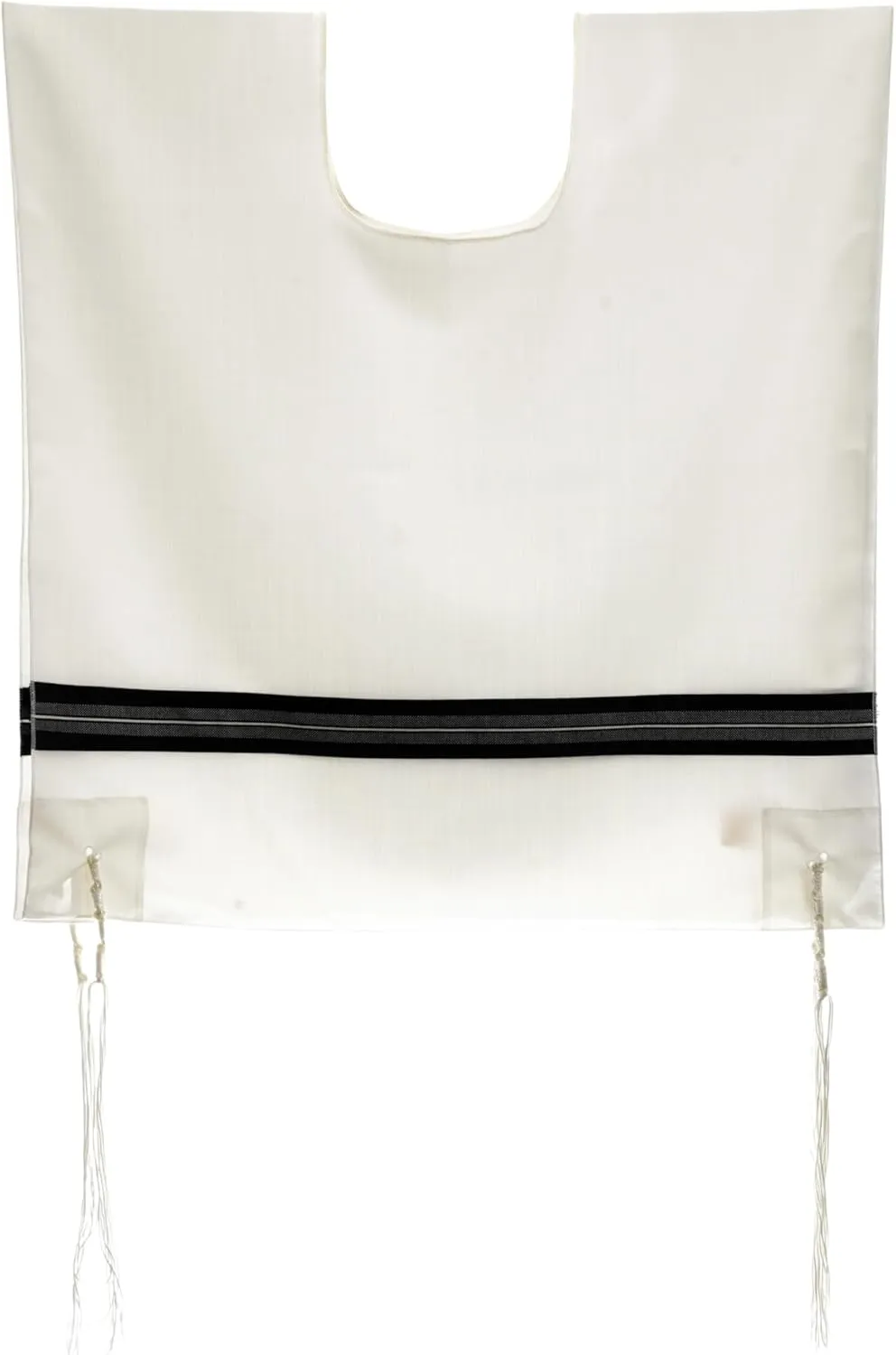 100% Wool Tzitzit Chabad for Adults Round Neck Black Stripes Silk Lining Without Fringes Talit Katan