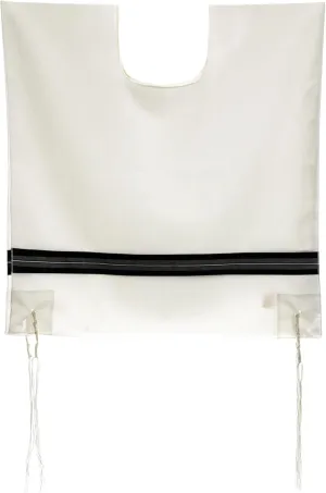 100% Wool Tzitzit Chabad for Adults Round Neck Black Stripes Silk Lining Without Fringes Talit Katan
