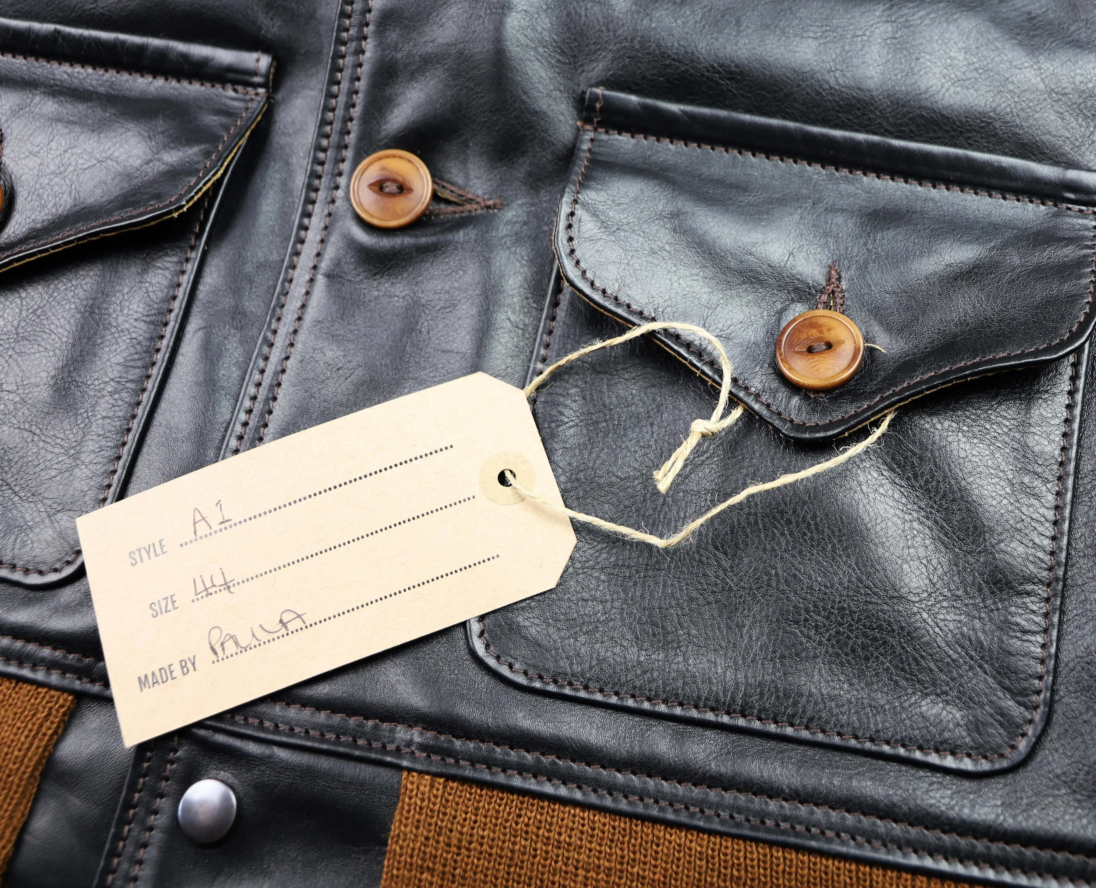 Aero A-1 Military Flight Jacket, size 44, Blackened Brown Vicenza Horsehide