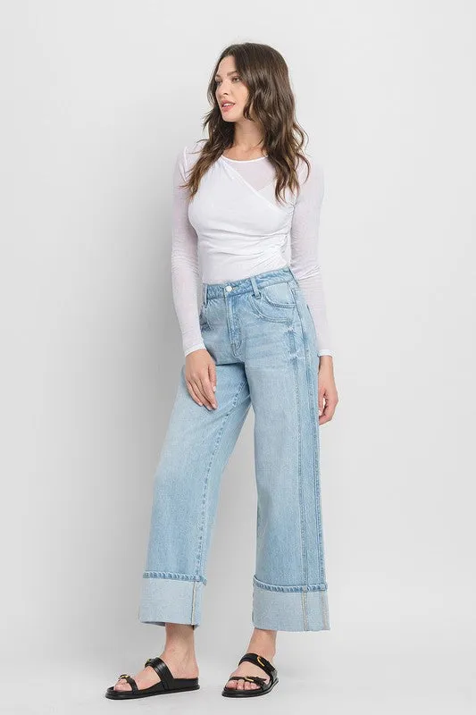 Ariana High Rise Cuffed Wide Leg Jeans Light Wash
