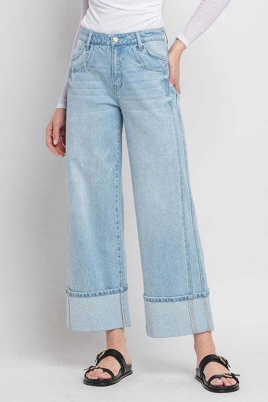 Ariana High Rise Cuffed Wide Leg Jeans Light Wash