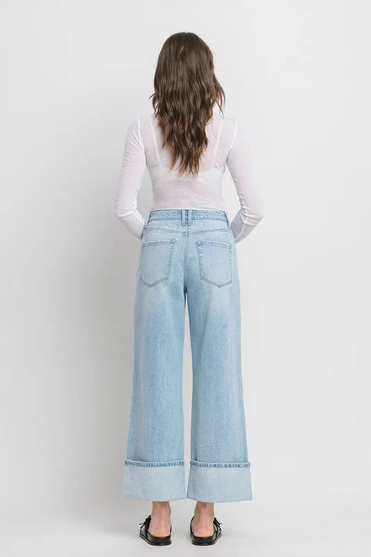 Ariana High Rise Cuffed Wide Leg Jeans Light Wash
