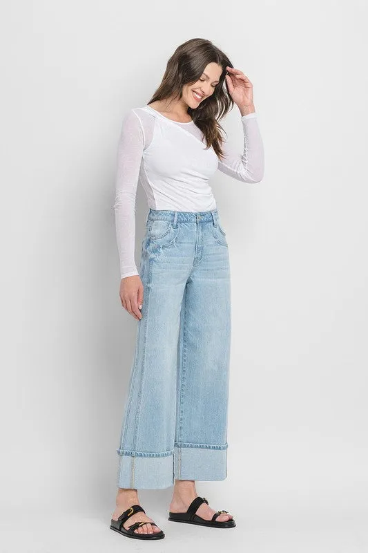 Ariana High Rise Cuffed Wide Leg Jeans Light Wash