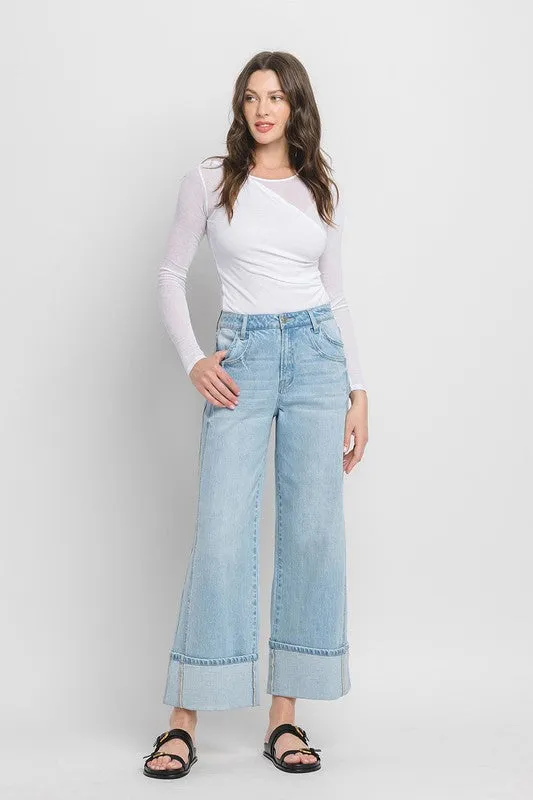 Ariana High Rise Cuffed Wide Leg Jeans Light Wash