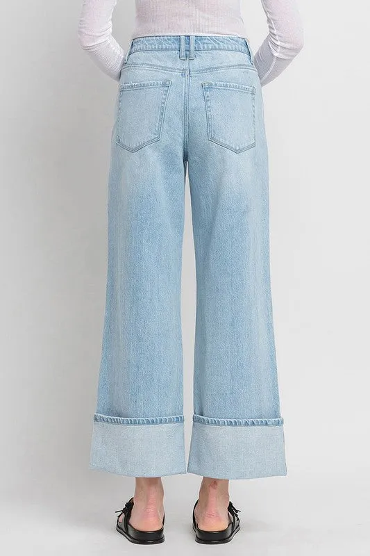 Ariana High Rise Cuffed Wide Leg Jeans Light Wash