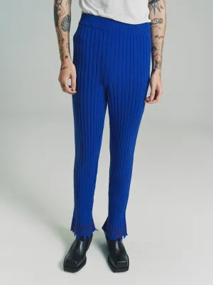 Astral Blue Wool Rib Knit Flare Trouser