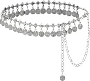 AWAYTR Western Chain Belts for Women - Silver Cowgirl Concho Belts for Jeans Dresses Country Concert Outfit Accessories