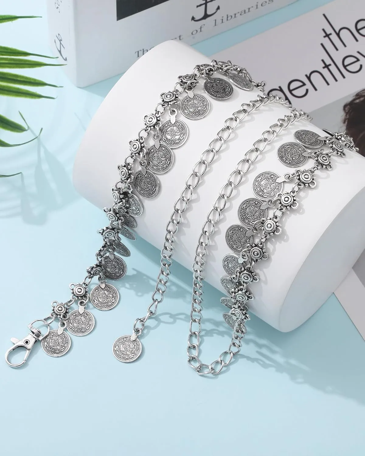 AWAYTR Western Chain Belts for Women - Silver Cowgirl Concho Belts for Jeans Dresses Country Concert Outfit Accessories