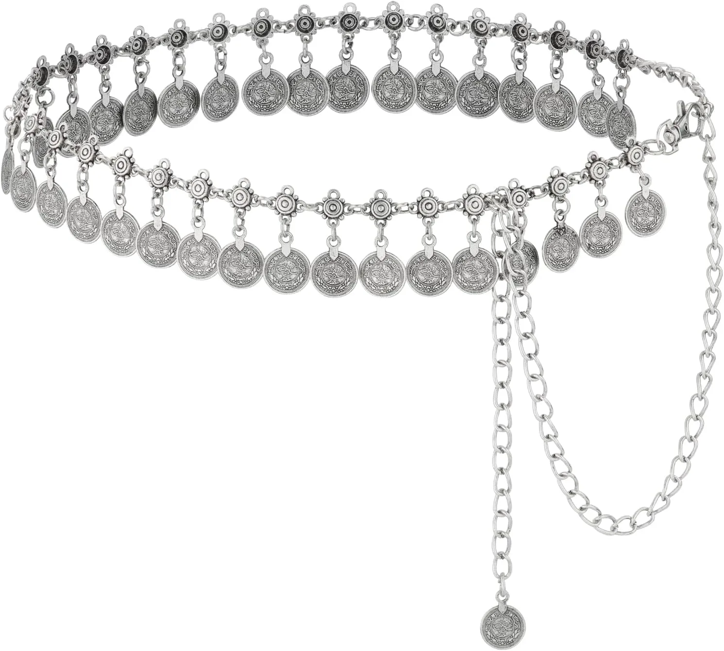 AWAYTR Western Chain Belts for Women - Silver Cowgirl Concho Belts for Jeans Dresses Country Concert Outfit Accessories