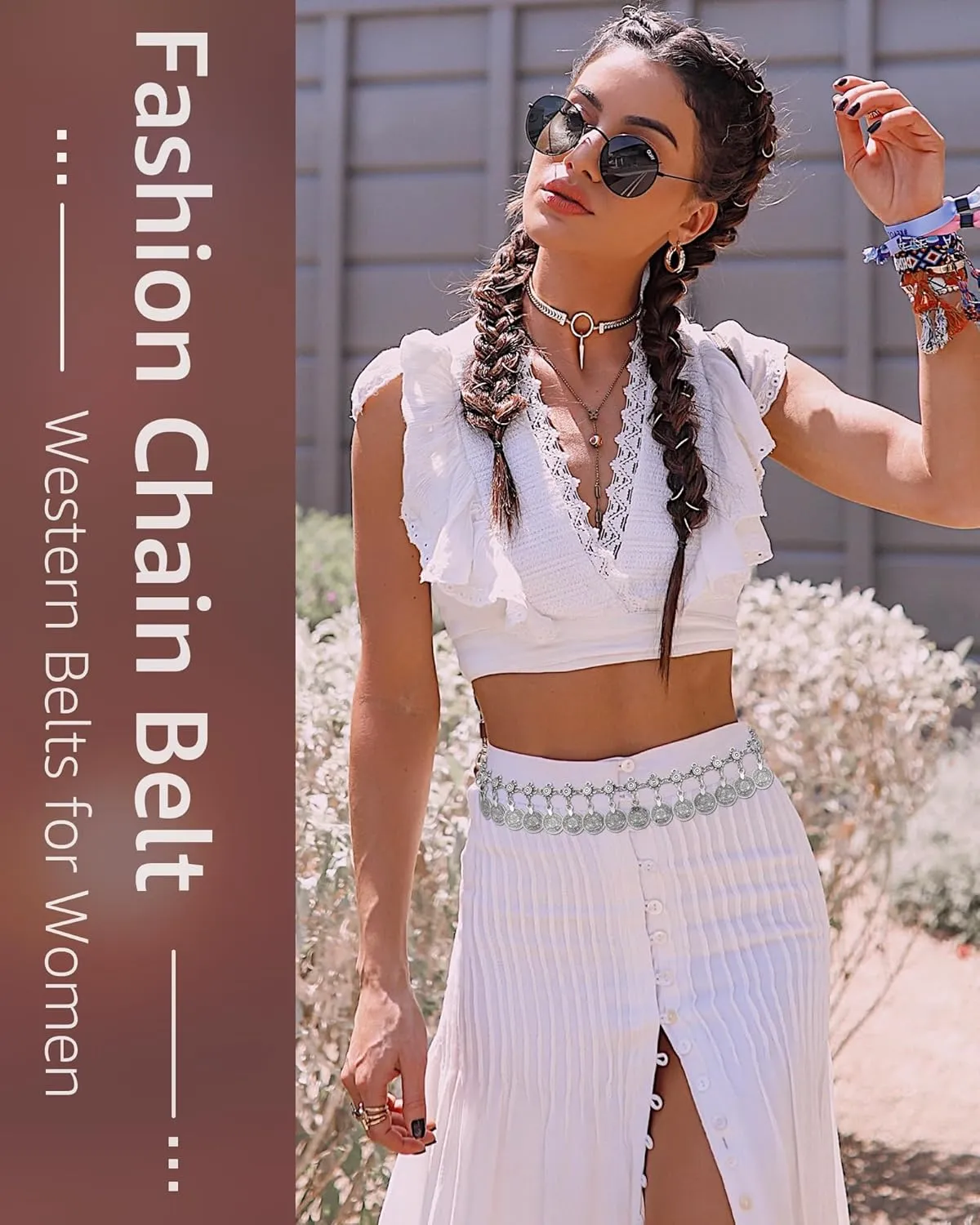 AWAYTR Western Chain Belts for Women - Silver Cowgirl Concho Belts for Jeans Dresses Country Concert Outfit Accessories