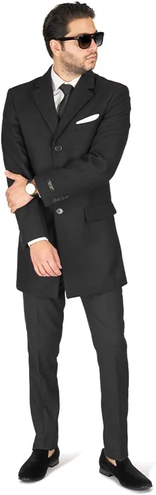 AZAR MAN Slim Fit Modern Wool Overcoat 3 Button Notch Lapel Top Trench Coat