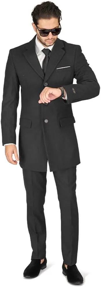 AZAR MAN Slim Fit Modern Wool Overcoat 3 Button Notch Lapel Top Trench Coat