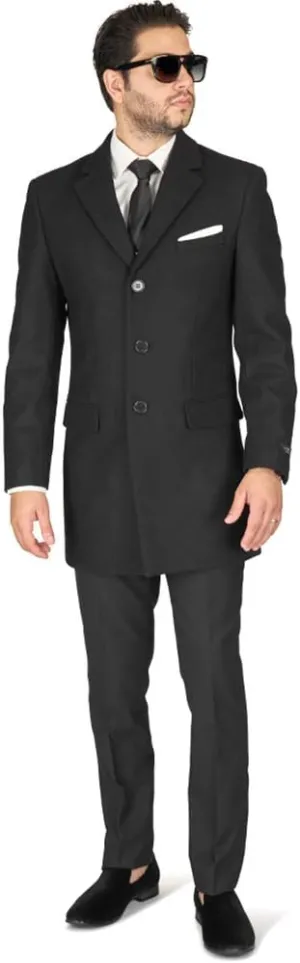 AZAR MAN Slim Fit Modern Wool Overcoat 3 Button Notch Lapel Top Trench Coat