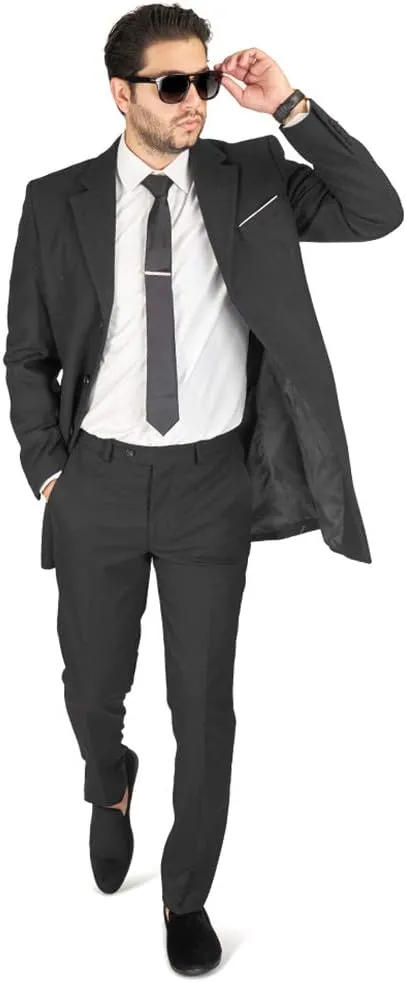 AZAR MAN Slim Fit Modern Wool Overcoat 3 Button Notch Lapel Top Trench Coat