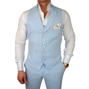 Baby Blu Lino Tweed Ciottoli Waistcoat