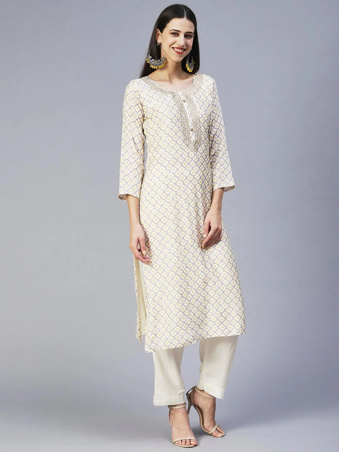 Barfi Printed Zari Embroidered Kurta With Pants & Dupatta - Off White