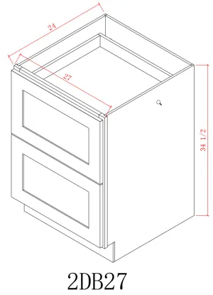 Base 27" - Slim  White Shaker  27 Inch 2 Drawer Base Cabinet