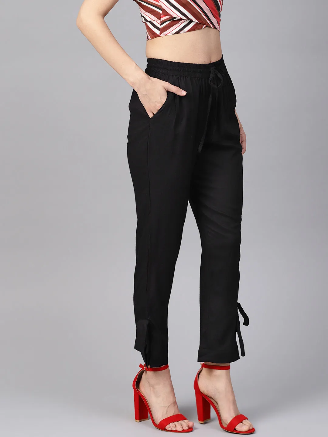 Black Side Bow Regular Pants