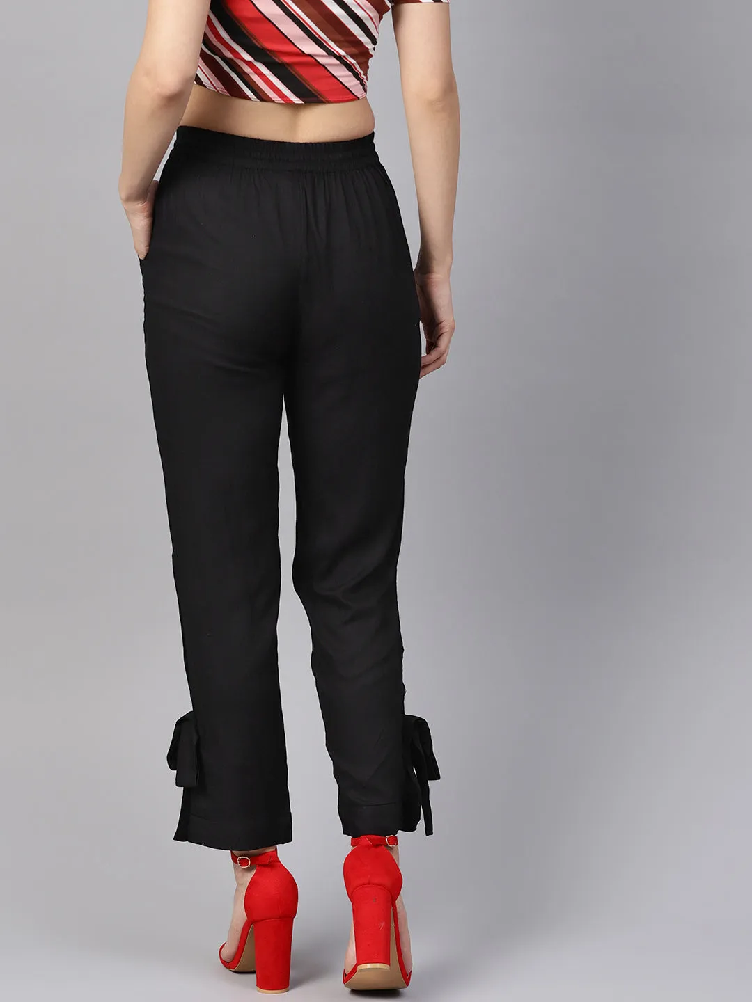 Black Side Bow Regular Pants