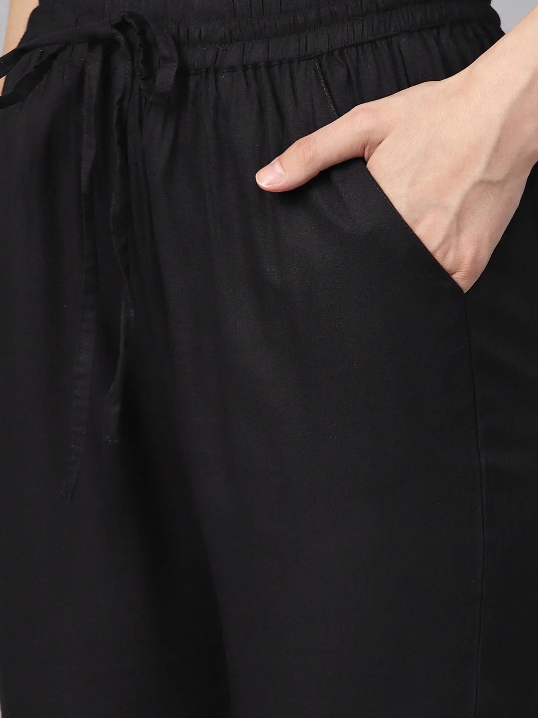 Black Side Bow Regular Pants