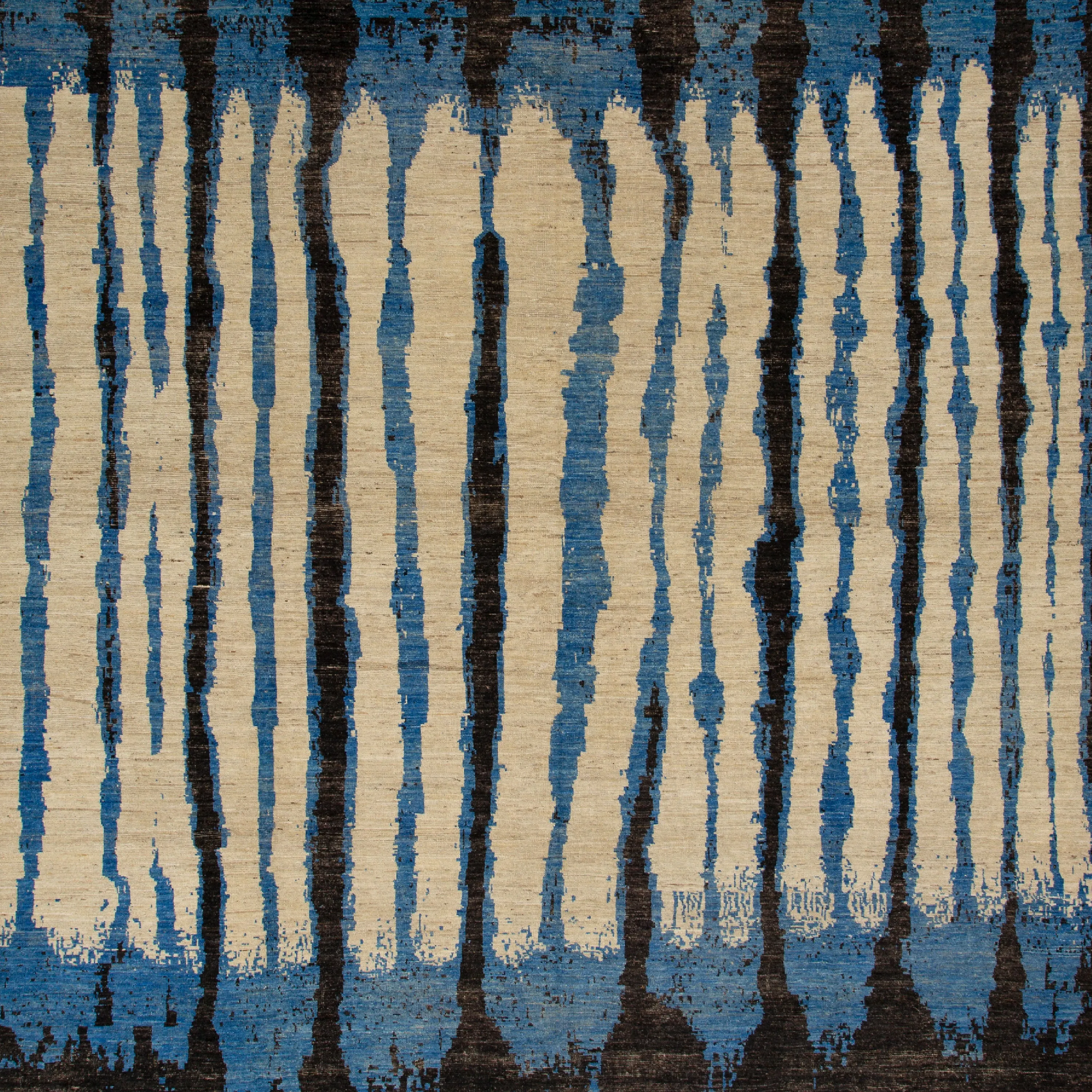 Blue & Black Zameen Modern Wool Rug - 12'3" x 15'3"