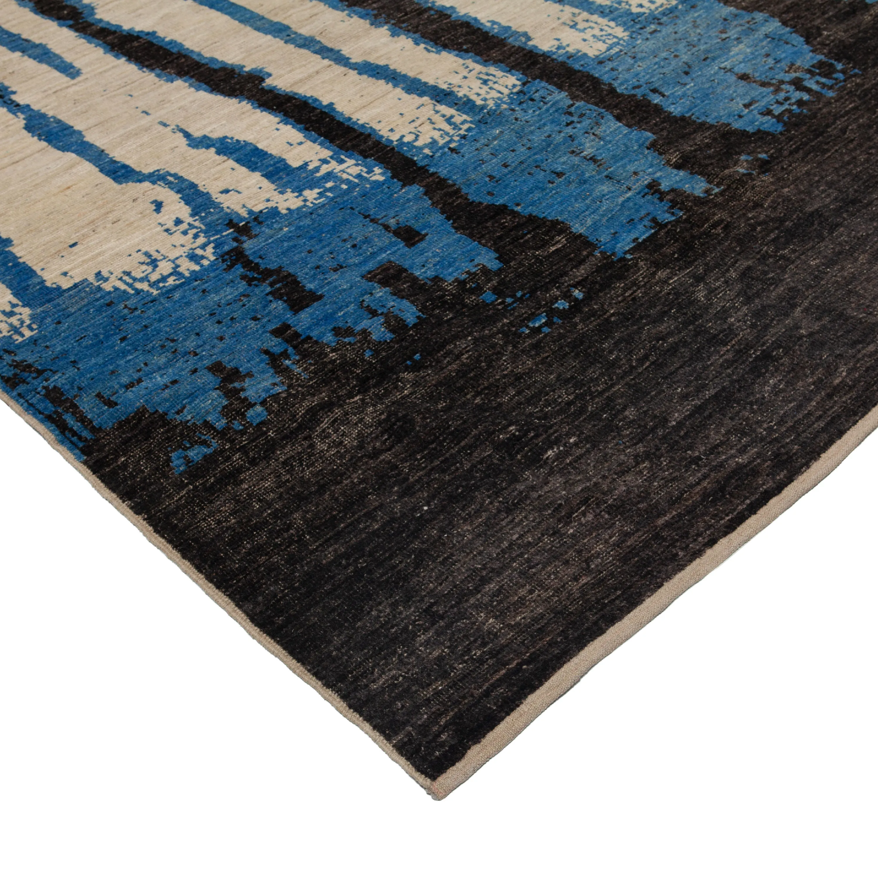 Blue & Black Zameen Modern Wool Rug - 12'3" x 15'3"