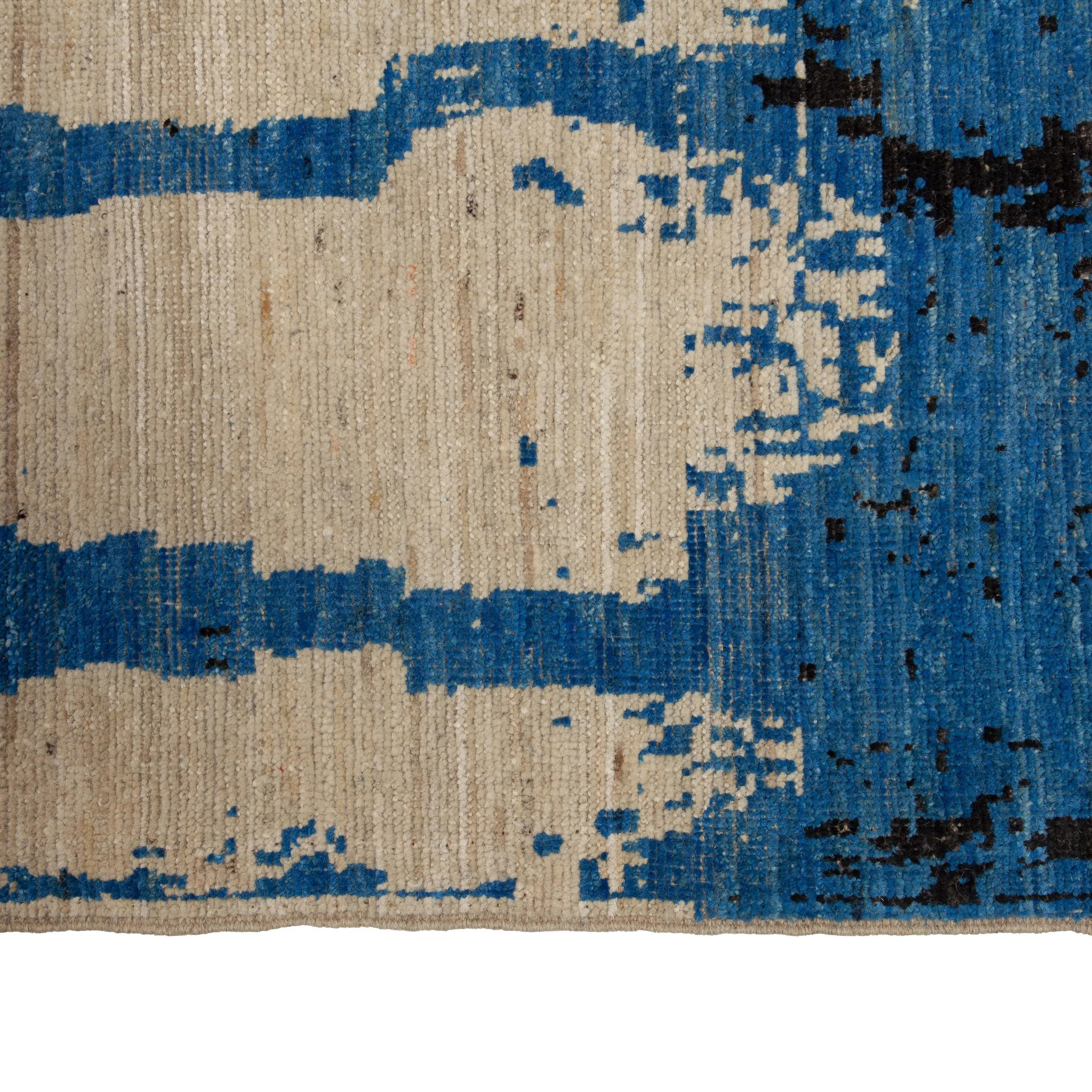 Blue & Black Zameen Modern Wool Rug - 12'3" x 15'3"
