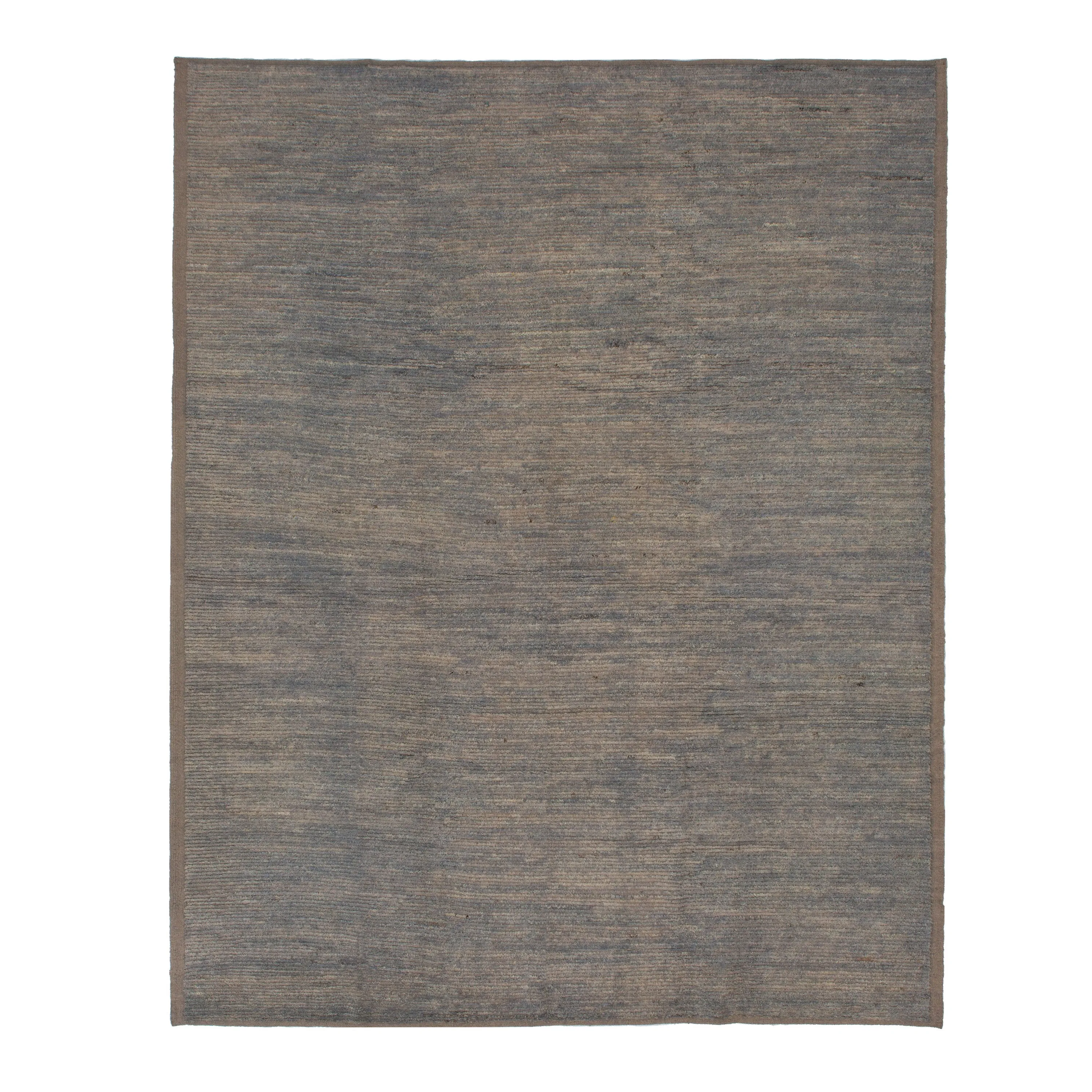 Blue Zameen Solid Modern Wool Rug - 9'6" x 11'10"