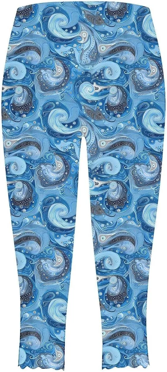 Capri Leggings for Women 2025 Floral Print High Waist Capris Tummy Control Knee Length Yoga Pants Cropped Trouser