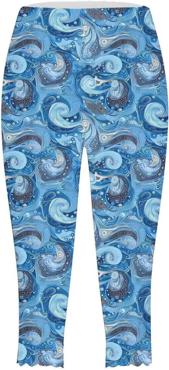 Capri Leggings for Women 2025 Floral Print High Waist Capris Tummy Control Knee Length Yoga Pants Cropped Trouser