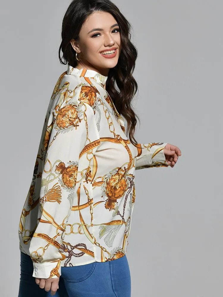 Chain Print Notch Blouse