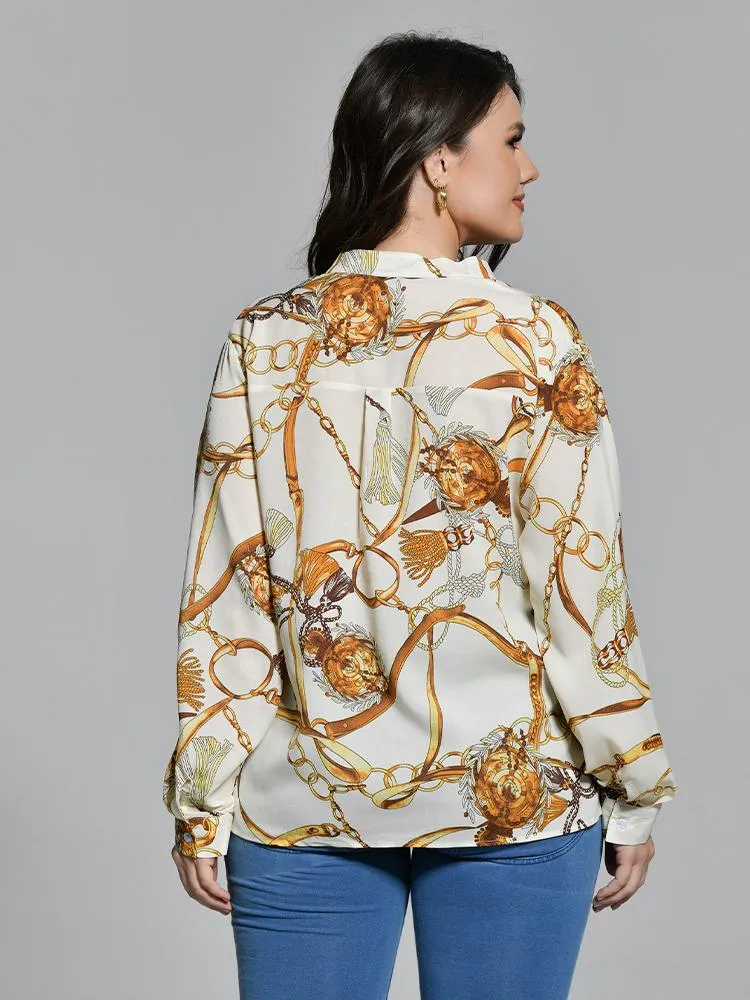 Chain Print Notch Blouse
