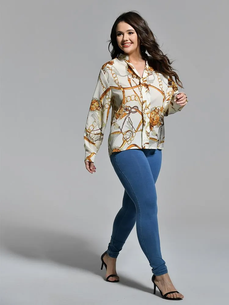 Chain Print Notch Blouse