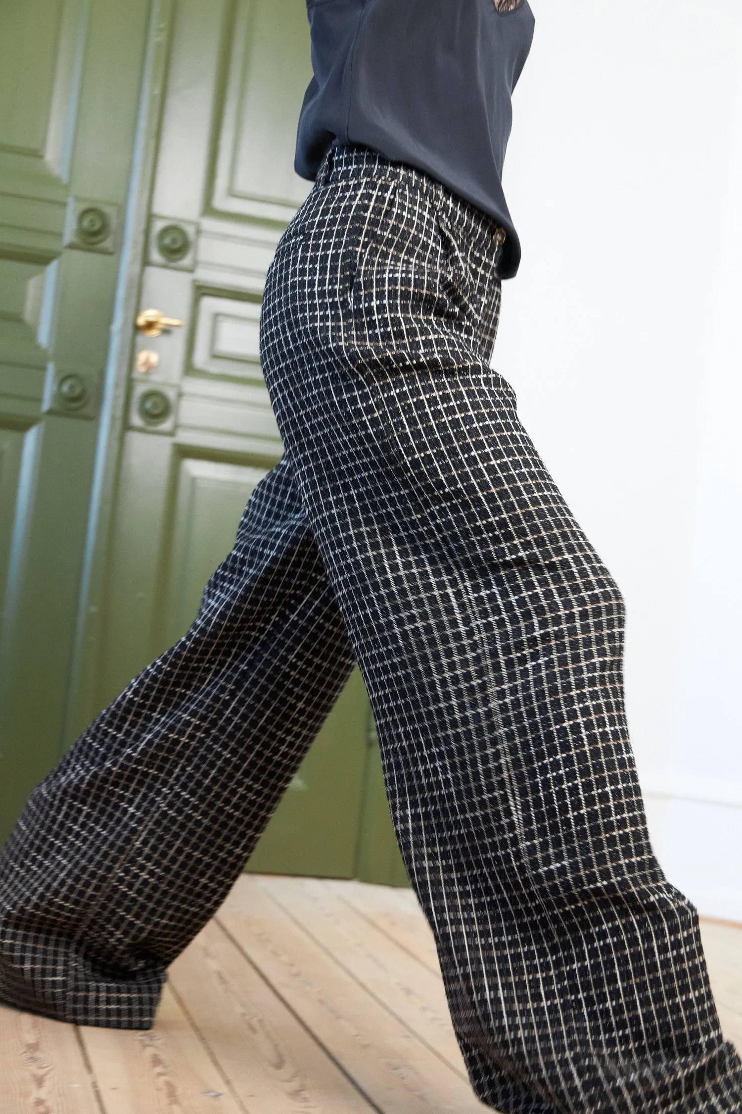 Checked bouclé pants - Black/White Check