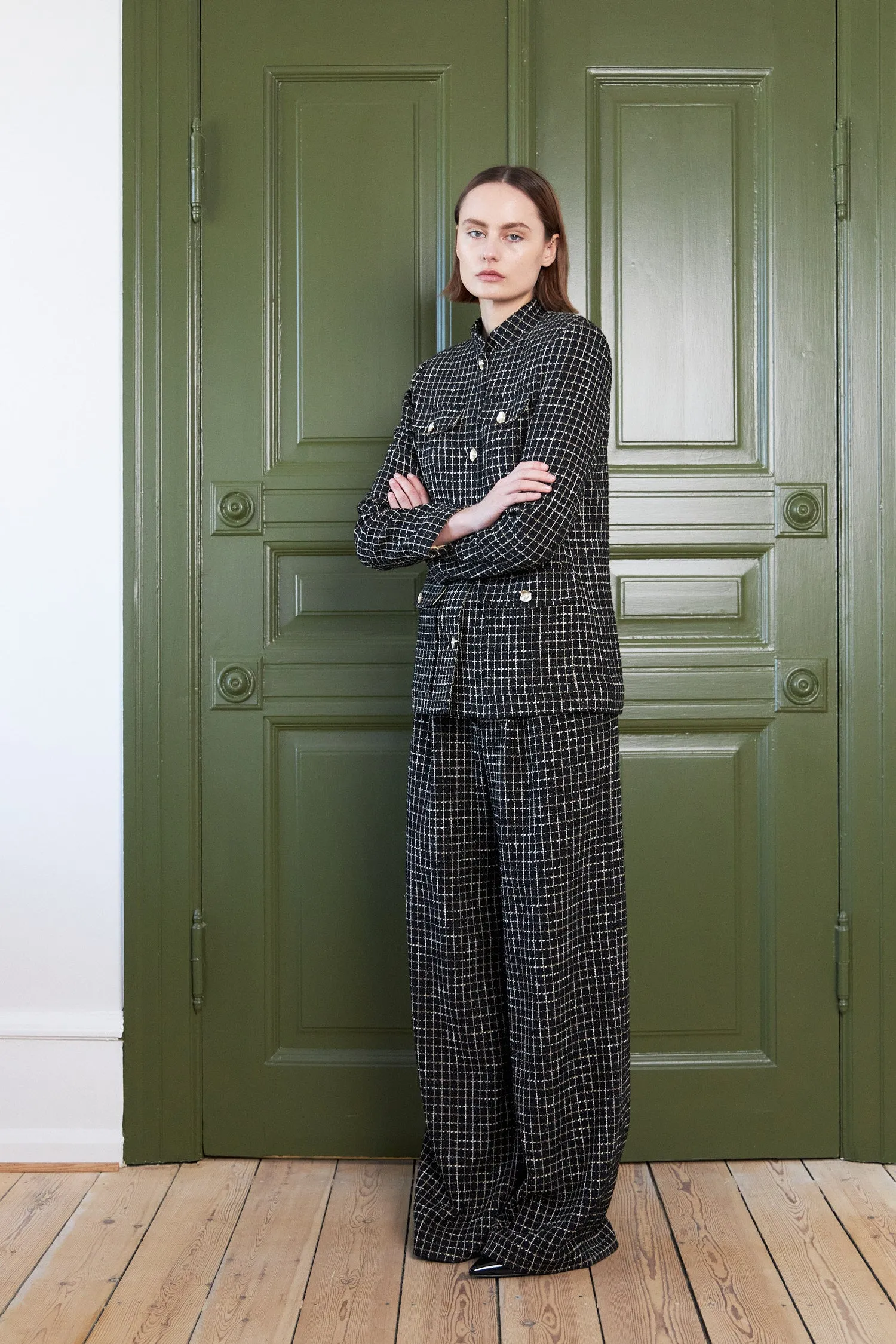 Checked bouclé pants - Black/White Check