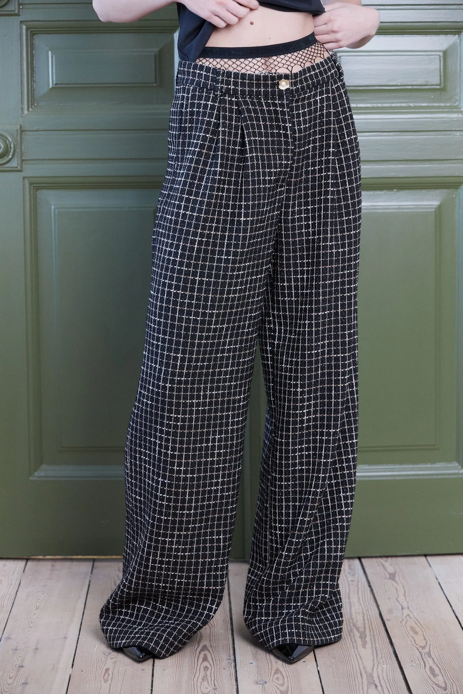 Checked bouclé pants - Black/White Check