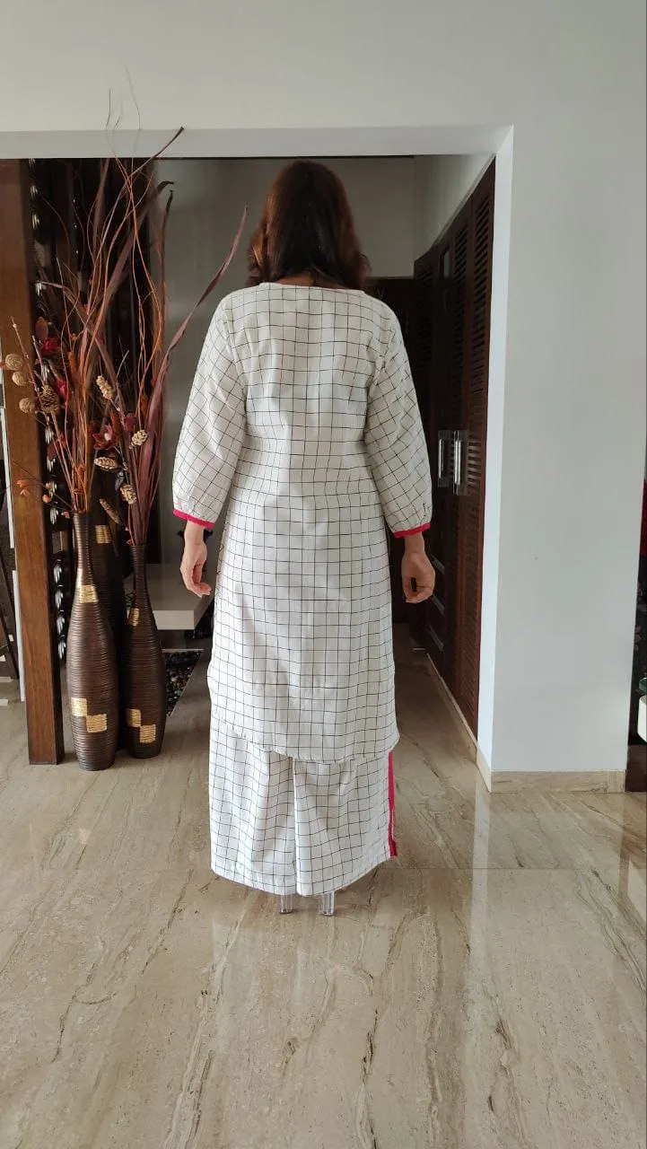 Checks White Drape Kurta Pant Set