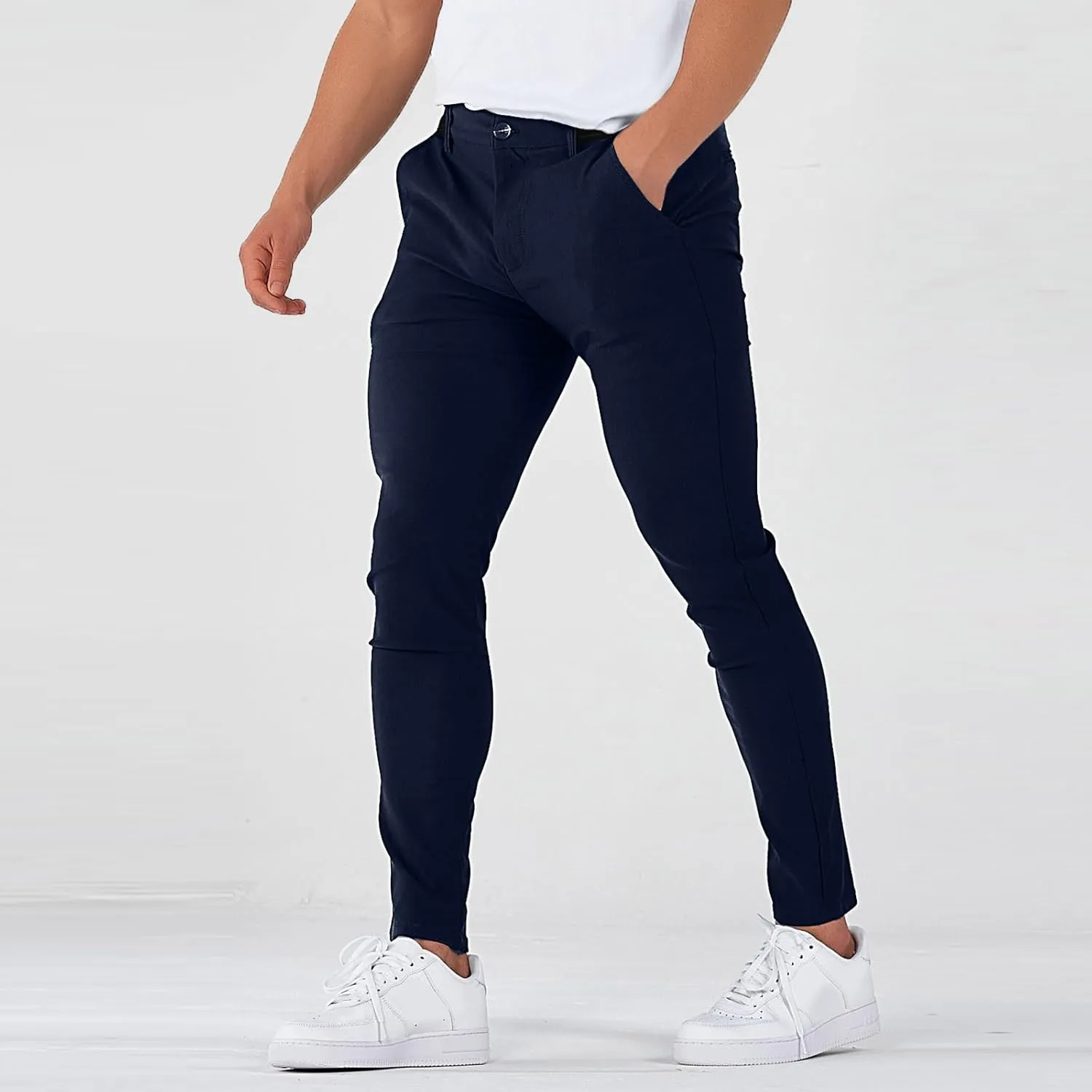 Chinos Pants Men Classic Flat Front Slim Fit Dress Pants Stretch Flex Lightweight Work Pants with Pockets Dress Slack