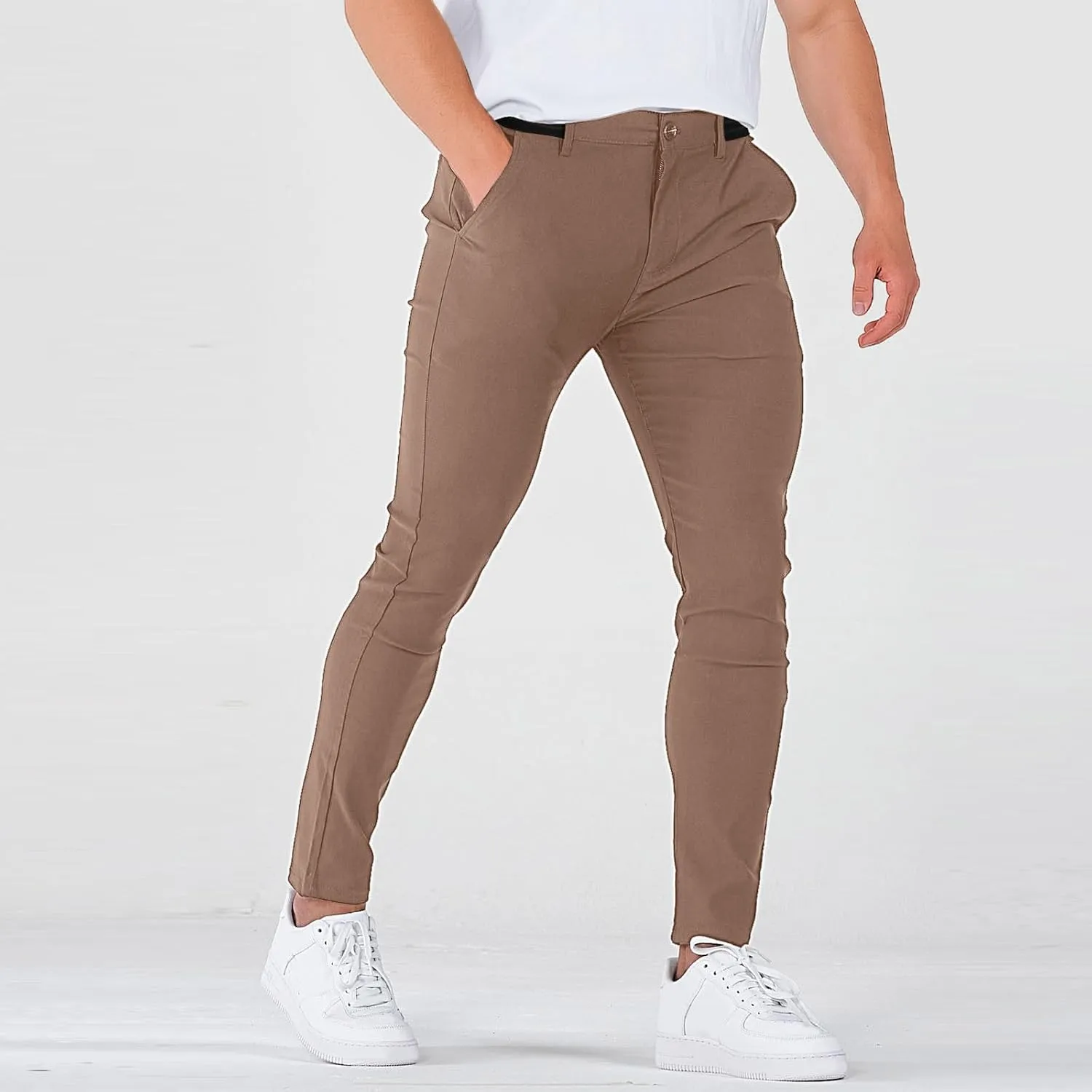 Chinos Pants Men Classic Flat Front Slim Fit Dress Pants Stretch Flex Lightweight Work Pants with Pockets Dress Slack