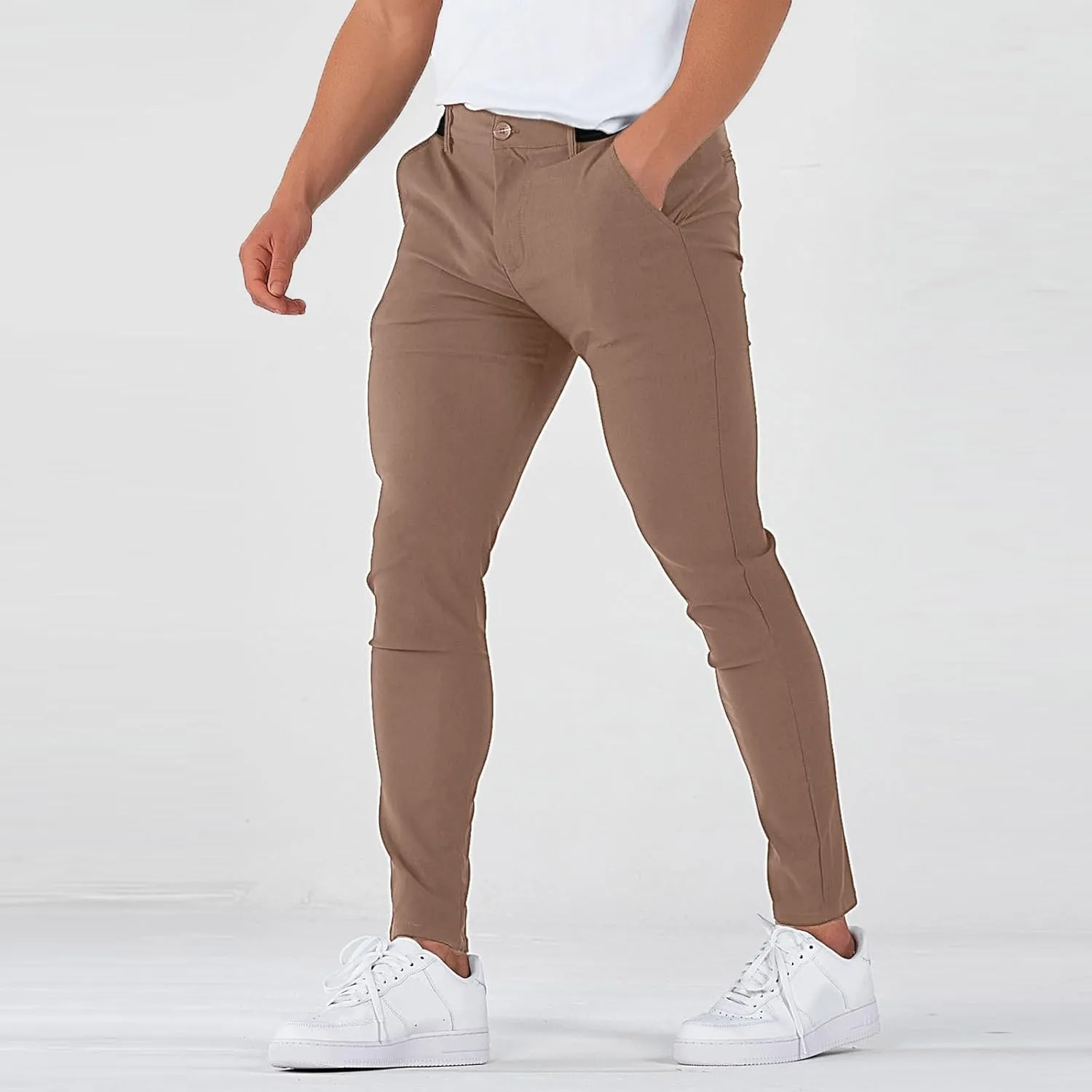 Chinos Pants Men Classic Flat Front Slim Fit Dress Pants Stretch Flex Lightweight Work Pants with Pockets Dress Slack