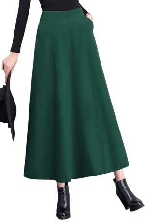 chouyatou Women's Fall Winter A-Line Swing Pleated Long Maxi Wool Skater Skirt
