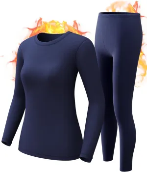 CL convallaira Women Thermal Underwear Base Layer Long Johns with Fleece Lined Set Winter Warm Top Bottom, Crewneck, XX Small, Blue