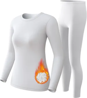 CL convallaira Women Thermal Underwear Base Layer Long Johns with Fleece Lined Set Winter Warm Top Bottom, Heavyweight, Medium, White