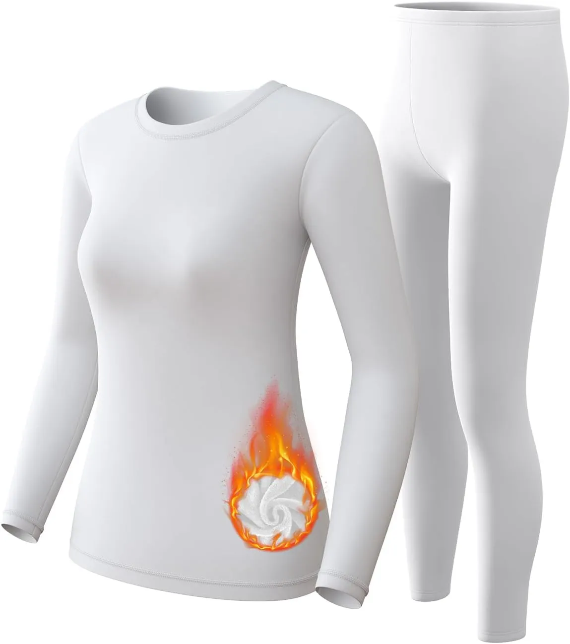 CL convallaira Women Thermal Underwear Base Layer Long Johns with Fleece Lined Set Winter Warm Top Bottom, Heavyweight, Medium, White
