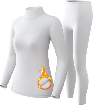 CL convallaira Women Thermal Underwear Base Layer Long Johns with Fleece Lined Set Winter Warm Top Bottom, Turtleneck, Medium, White