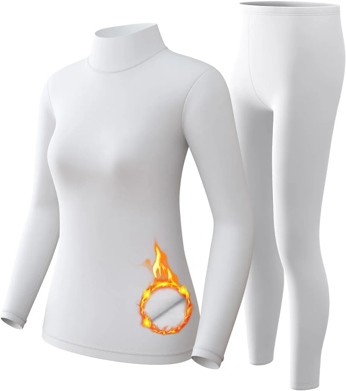 CL convallaira Women Thermal Underwear Base Layer Long Johns with Fleece Lined Set Winter Warm Top Bottom, Turtleneck, Medium, White