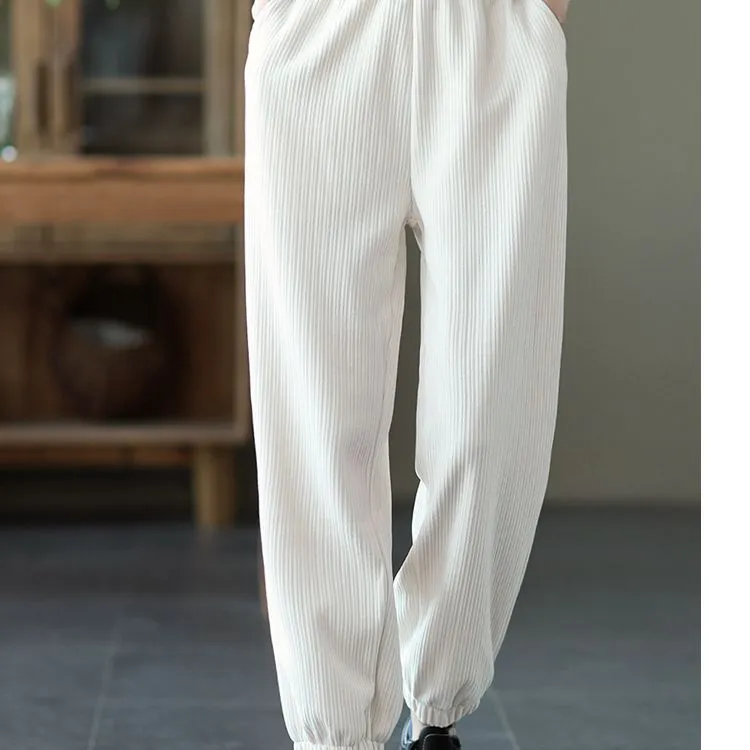 Cotton Harem Pants, Black Trousers for Women, White Pocket Maxi Pants