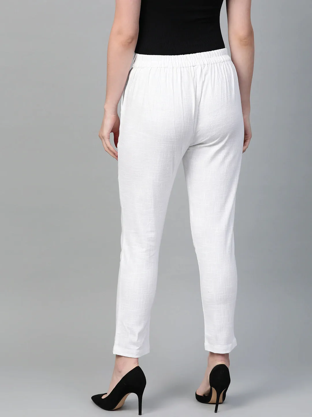 Cotton White Straight Cut Trouser